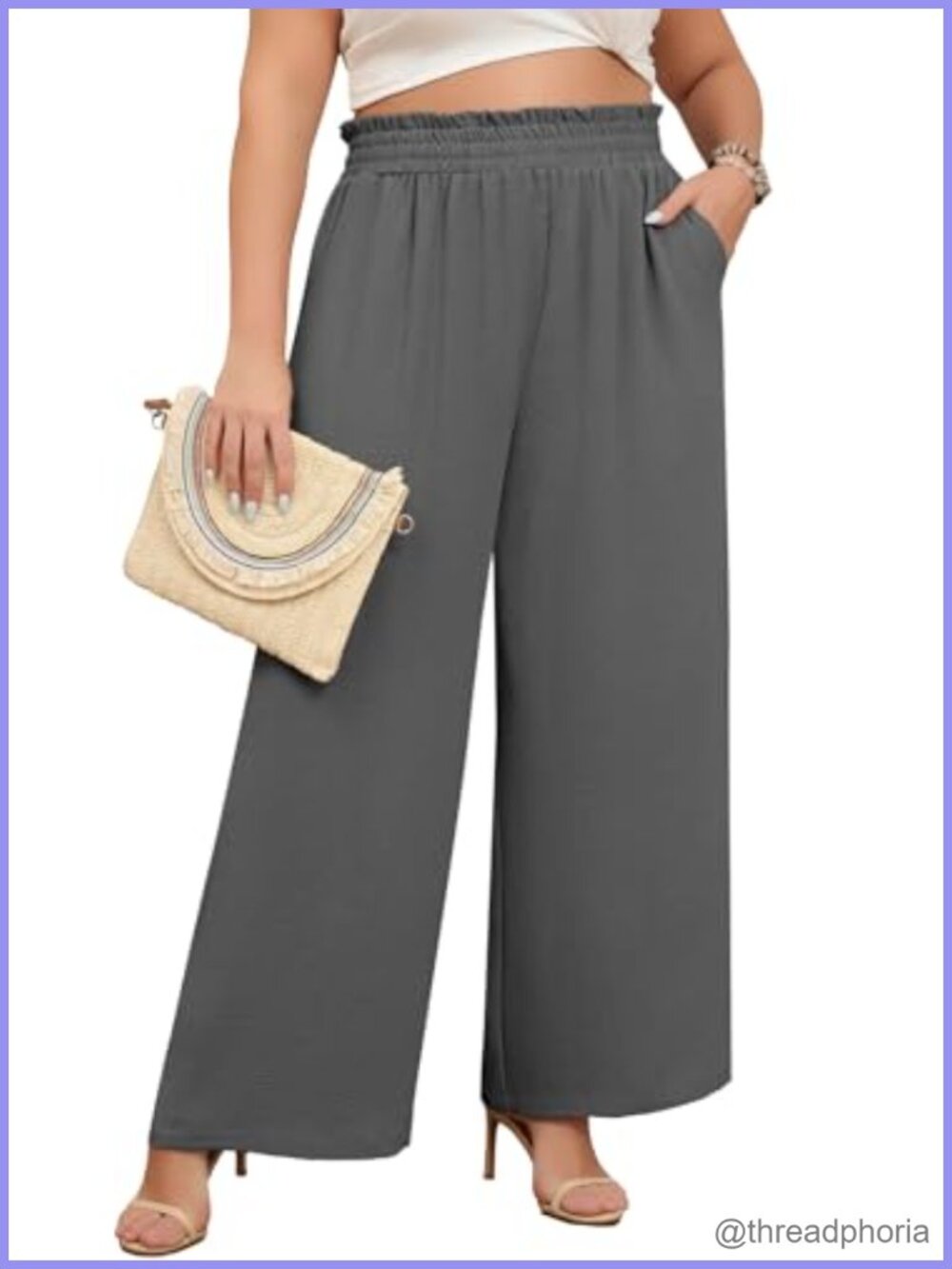 Plus Size Wide Leg Palazzo Trousers High Waist Drawstring Loose Work Pants with